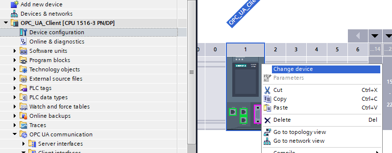 change the device from inside the device configuration