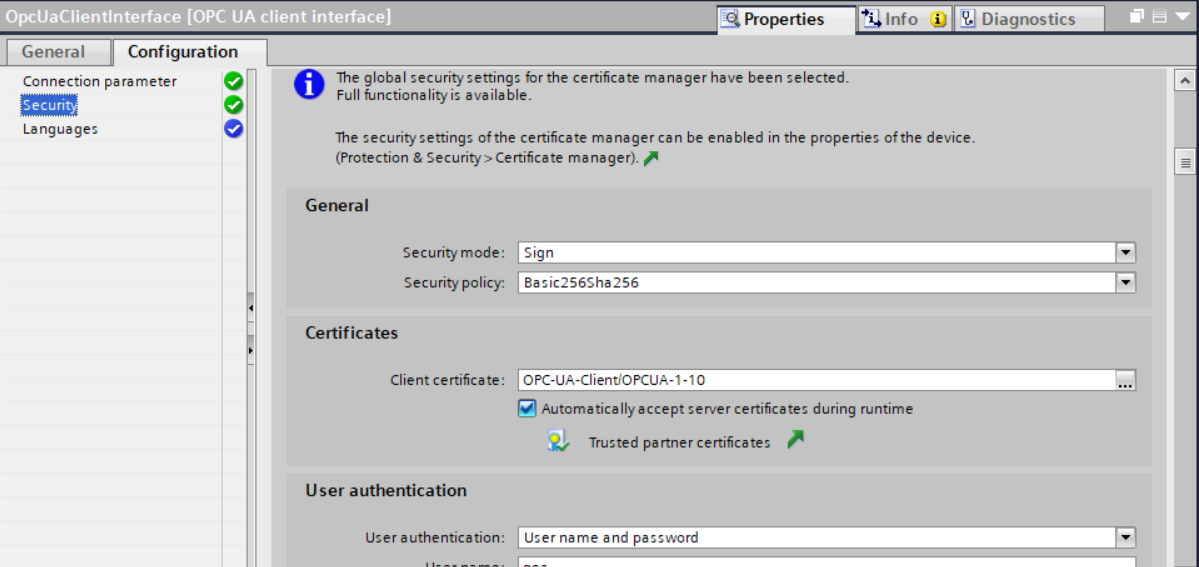 client security settings