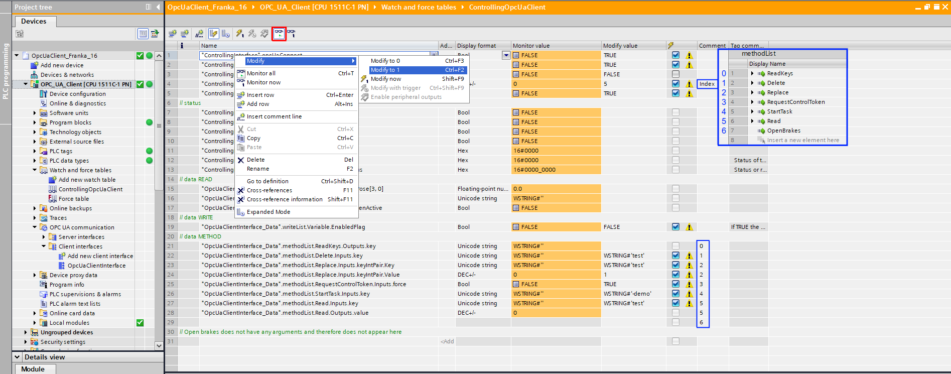 controlling OPC UA client runtime
