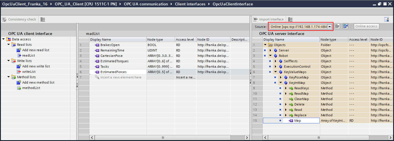 import variable method OPC UA client