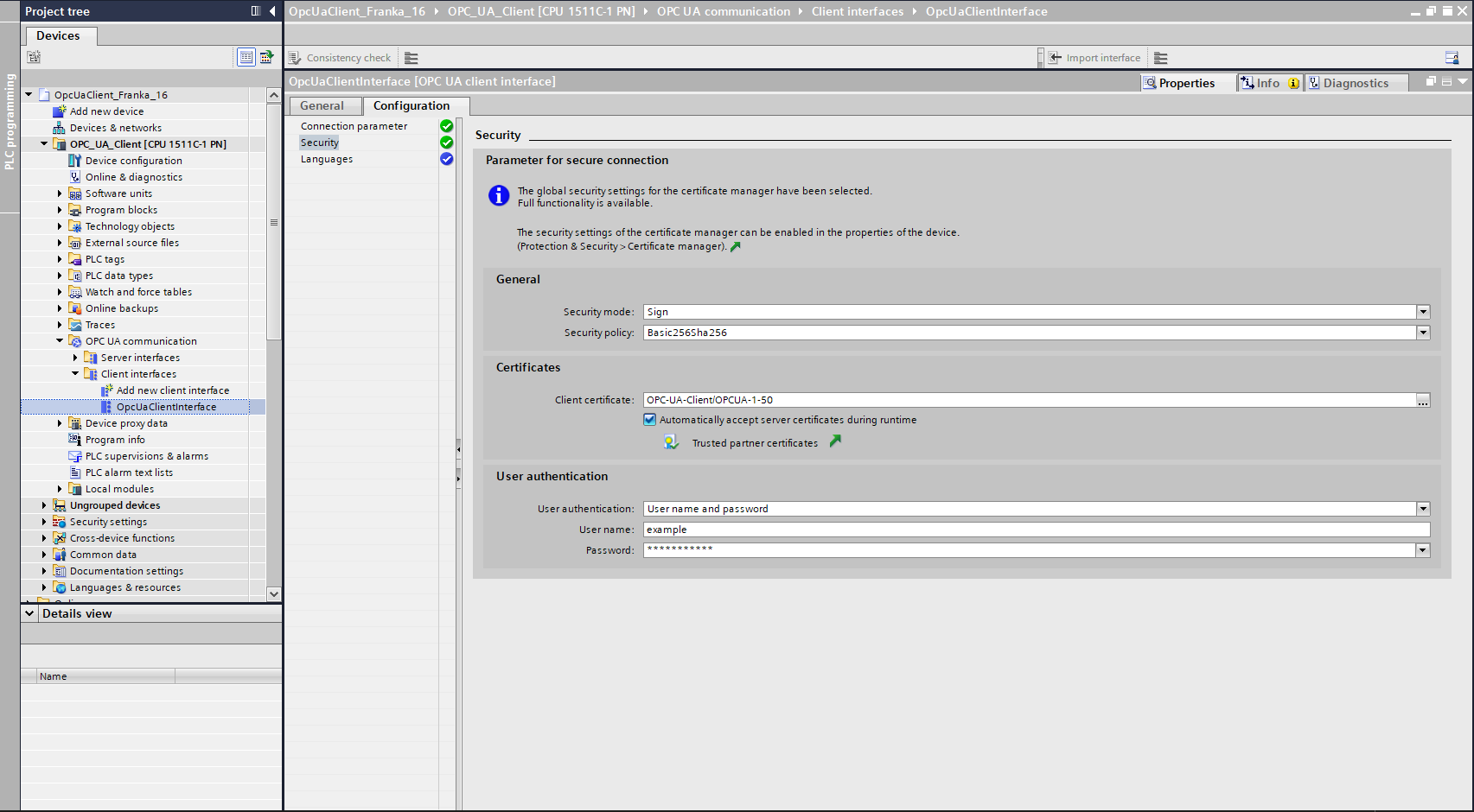 client security settings